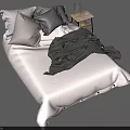 Double Bed Featuring Light Colored Sheets Striped Gray Pillow Gray Blanket And Nightstand With Glass