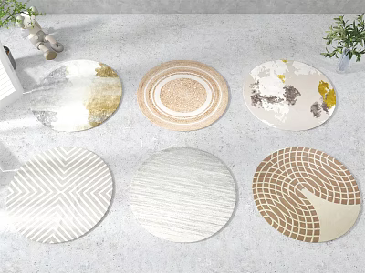 Round Rugs With Various Geometric And Abstract Patterns In Neutral Tones For Home Decor 3d model