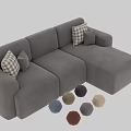 Modern Style Two Seater Sofa In Gray And Blue With Plaid Solid Cushions 3d model