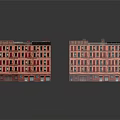 Cartoon Scenery Featuring Two Red Multi Storey Buildings With Rooftops Windows And Reflections 3d model