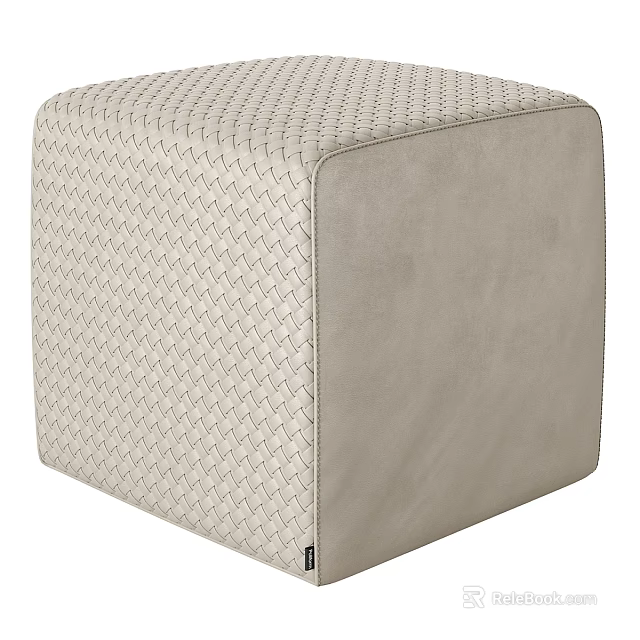 Light Beige Square Ottoman With Woven Texture And Soft Comfortable Surface 3d model 