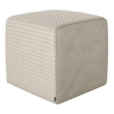 Light Beige Square Ottoman With Woven Texture And Soft Comfortable Surface 3d model