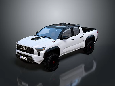 Toyota Tacoma White Pickup Truck with Black Roof and Off Road Wheels Design 3d model