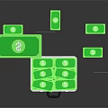 Silver Metal Box With Green Dollar Bills Flying Out On Black Background