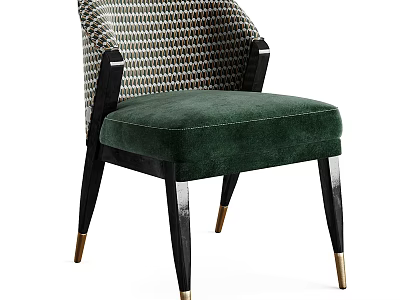 Elegant Modern Dining Chair With Woven Backrest Green Velvet Seat Black Legs And Gold Details 3d model