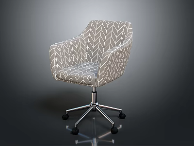 Modern Upholstered Office Chair With Armrest White Gray Geometric Pattern And Metal Caster Base 3d model