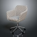 Modern Upholstered Office Chair With Armrest White Gray Geometric Pattern And Metal Caster Base