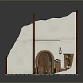 Two Story Cottage Interior Design With Wooden Staircase Bed Table And Stone Floor