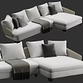 Gray L Shaped Sofa Interior With Plaid And Solid Color Pillows And Throw Blanket 3d model