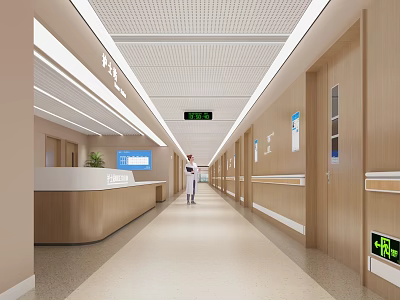 Modern Hospital Outpatient Clinic Corridor With Nurse Station Consultation Rooms And Bright Signage 3d model