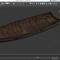 Vintage Weathered Wooden Boat With Aged Planks And Red Bottom Details