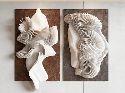 Modern 3D Textured Wall Decor With White Sculptural Design And Brown Gray Backdrops 3d model