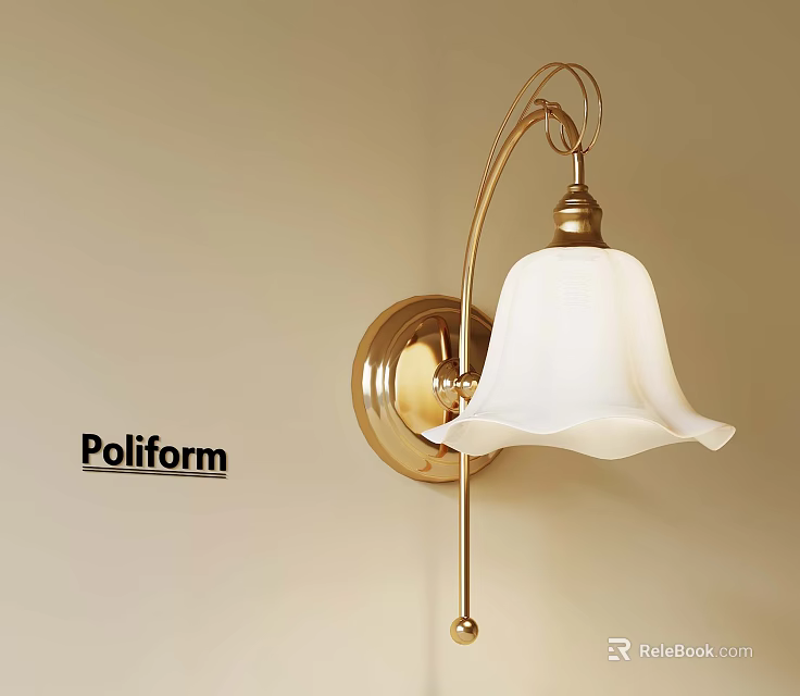 Elegant Poliform Golden Wall Mounted Lamp With White Bell Shaped Lampshade 3d model 