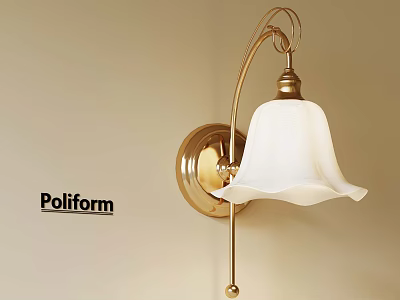 Elegant Poliform Golden Wall Mounted Lamp With White Bell Shaped Lampshade 3d model