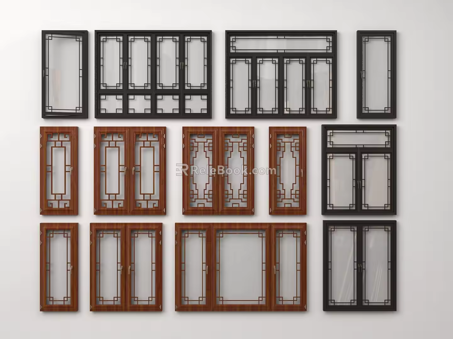 New Chinese-style window combination broken bridge aluminum alloy window casement window folding window floor-to-ceiling window sliding window 3d model