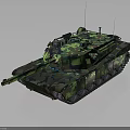 Military Tank With Camouflage Pattern Tracked Wheels Cannon And Top Mounted Weapon