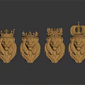 Four Royal Lion Head Sculptures With Various Crown Designs For Decoration