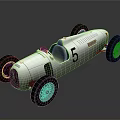 Vintage Silver Single Seater Race Car With Number 5 And Large Wheels