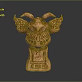 Reddish Brown Flying Animal Sculpture Featuring Horns Wings Spiral Pattern And COFF Text Base