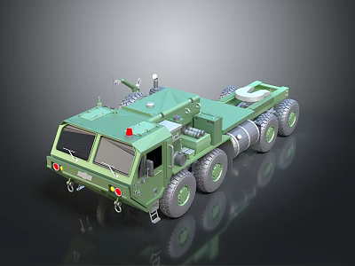 Green Military Heavy Duty Vehicle With Multi Wheel Drive And Flatbed Cargo Structure 3d model
