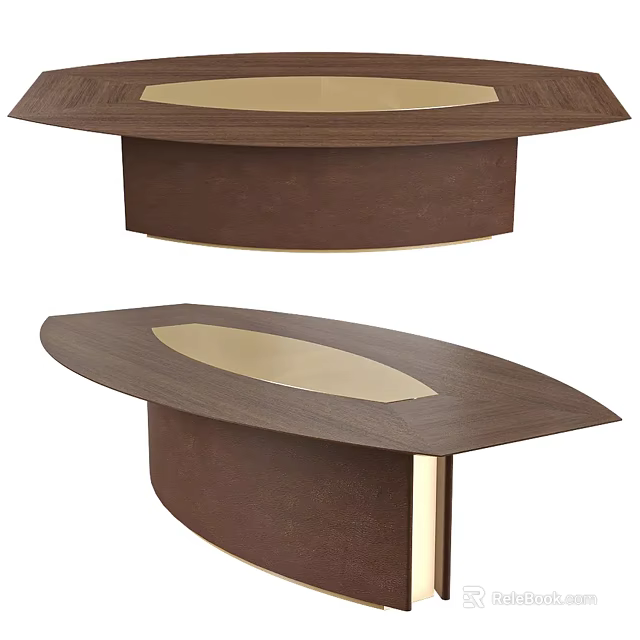 Elegant Modern Dining Table With Wooden Top And Gold Oval Accents Design 3d model 