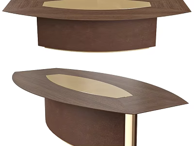 Elegant Modern Dining Table With Wooden Top And Gold Oval Accents Design 3d model