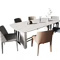 Modern Marble Top Dining Table Set With Various Design Chairs And Decorative Vase 3d model