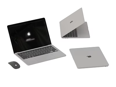 Sleek Portable Laptop With Open And Closed Design Including Wireless Mouse 3d model