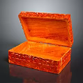 Decorative Orange Carved Wooden Clothing Accessory Storage Box with Open Lid and Intricate Patterns