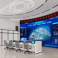 Modern Surveillance Control Room With Large Digital Screen Multiple Displays And Workstations 3d model