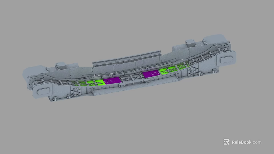Industrial Equipment Longitudinal Structure With Internal Components And Green Purple Functional Zones 3d model 