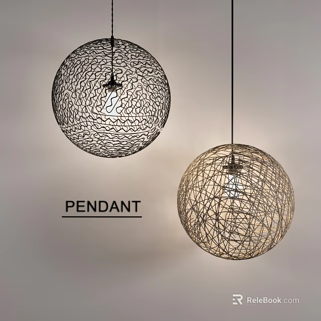 Modern Spherical Pendant Lights With Intricate Woven Design On Light Wall 3d model