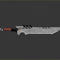 Modern Sci Fi Serrated Blade Knife With Red Black Handle And Metallic Design