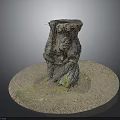 Tree Stump Decorative Base In Natural Outdoor Scene With Circular Moss Covered Surface