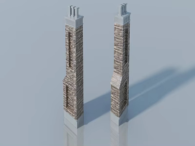 Two Symmetric Brick Towers With White Top And Base In Architectural Design 3d model