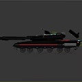 Modern Military Tank With Black Exterior Blue Red Lights Cannon And Tracks