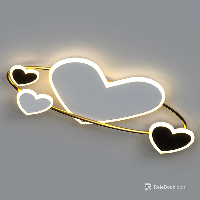 Heart Shaped Ceiling Light With Multiple Heart Design And Golden Frame Glow 3d model 