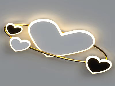 Heart Shaped Ceiling Light With Multiple Heart Design And Golden Frame Glow 3d model