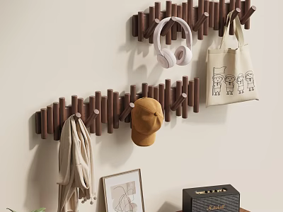 Wall Mounted Wooden Coat Rack With Hooks For Hanging Hats Scarves And Bags 3d model