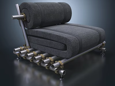 Modern Gray Fabric Single Sofa With Metal Pipe Frame And Curved Design Structure 3d model