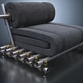 Modern Gray Fabric Single Sofa With Metal Pipe Frame And Curved Design Structure