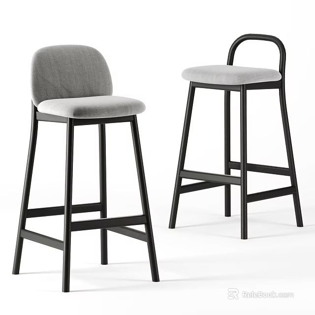 Modern Bar Stools With Black Frame And Gray Padded Seat And Backrest 3d model