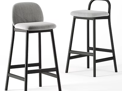 Modern Bar Stools With Black Frame And Gray Padded Seat And Backrest 3d model
