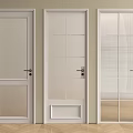Three Different Designed Hinged Doors With Glass Panels And Light Colored Frames
