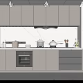 Modern Kitchen Interior With Gray Cabinets White Marble Walls Stove Oven And Sink