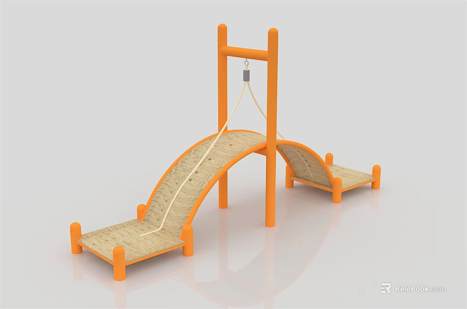 Orange Wooden Playground Equipment with Arch Design Rope Climbing and Balance Platforms for Kids 3d model 