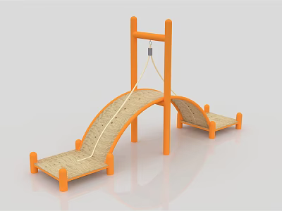 Orange Wooden Playground Equipment with Arch Design Rope Climbing and Balance Platforms for Kids 3d model