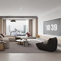Modern Living Room Interior Design With Sofa Coffee Tables Large Windows And Pendant Light Rug