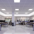 Administrative Service Hall Interior With Blue Walls Desks Chairs File Cabinets And Computers