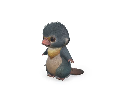 Cute Aquatic Platypus with Soft Fur and Duck Like Bill Standing Alone 3d model